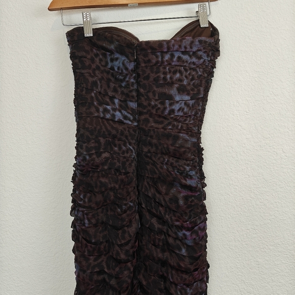 Tadashi Shoji Lotus Pink/Black Leopard Print Silk Ruched Strapless dress 6 - Picture 8 of 12